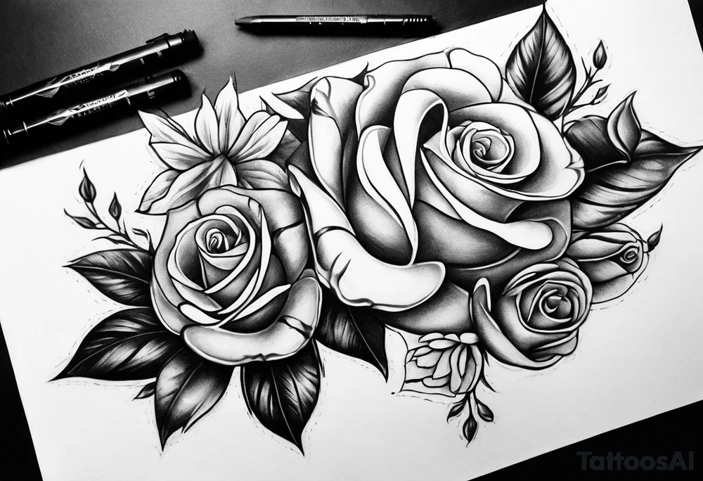 snake tatto wrapped around my arm with one money flower and one rose flower tattoo idea