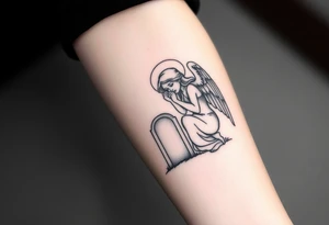 Beautiful woman angel crying over a tombstone tattoo idea