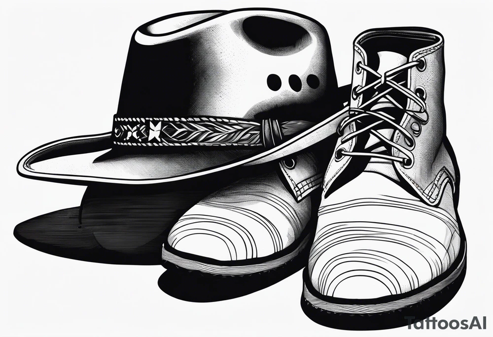 Keep it simple. One pair of timberland boots. One pair of flip flops and a cowboyhat on the Beach. tattoo idea