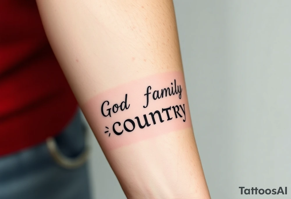 God family country written in Greek tattoo idea