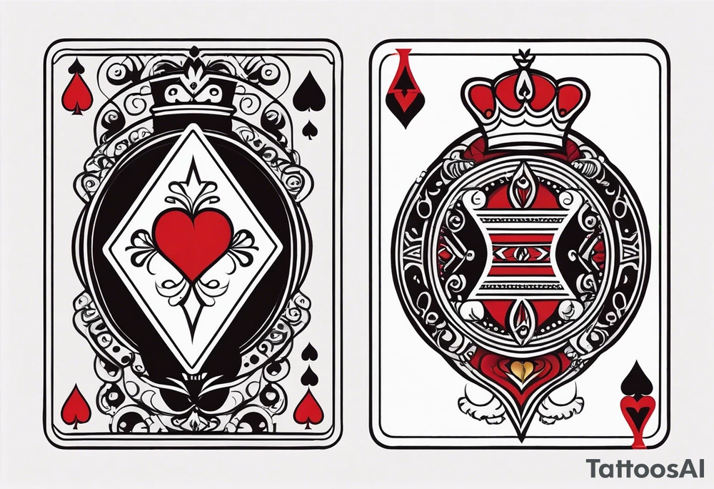one playing card with both queen of hearts and king of spades incorporated in extreme minimalistic style tattoo idea
