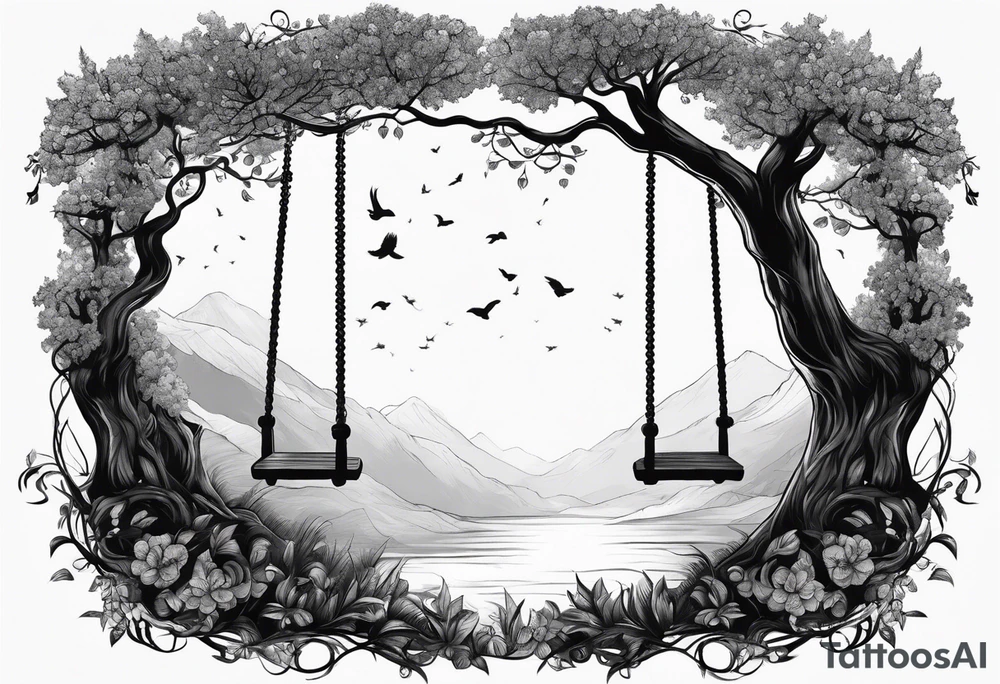 Tree with swing and kids playing tattoo idea
