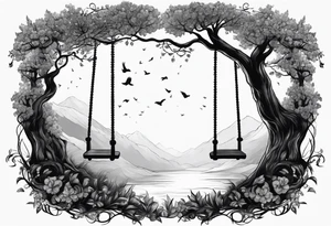 Tree with swing and kids playing tattoo idea