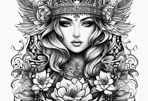 Лесная нимфа с цветами и луной tattoo idea