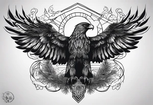 Full back tattoo ancient pine Forrest and giant black eagle tattoo idea