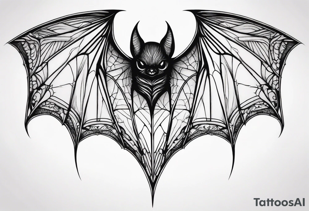 Bat upside down, wings made of spider web, wings wide open tattoo idea