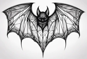 Bat upside down, wings made of spider web, wings wide open tattoo idea