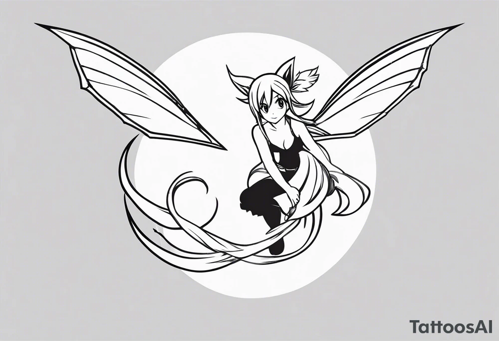 A fairy with a tail inspired by the logo of the show called Fairy Tail in a tattoo design sketch tattoo idea
