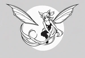 A fairy with a tail inspired by the logo of the show called Fairy Tail in a tattoo design sketch tattoo idea