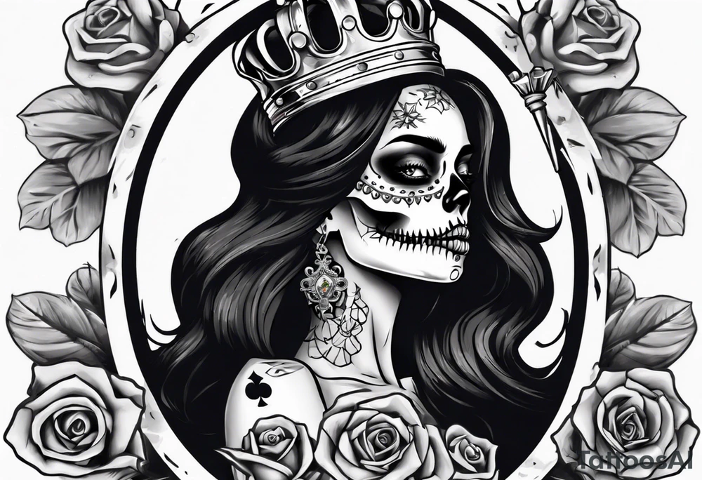 santa la muerta with money and crown
on the card tattoo idea