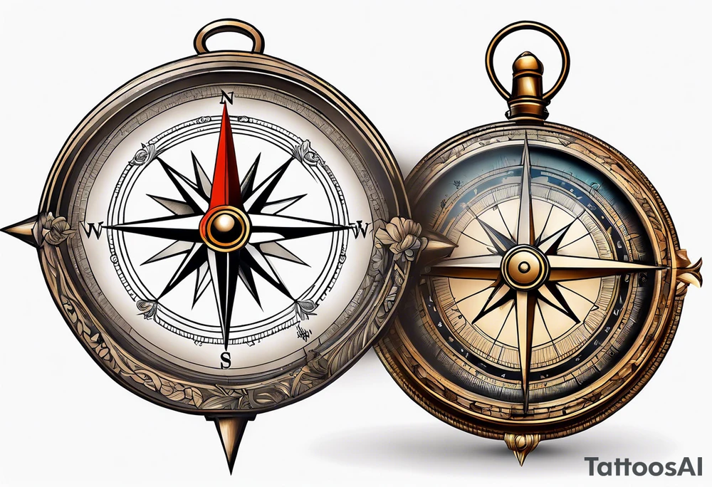 antique compass side view tattoo idea