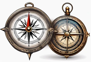 antique compass side view tattoo idea