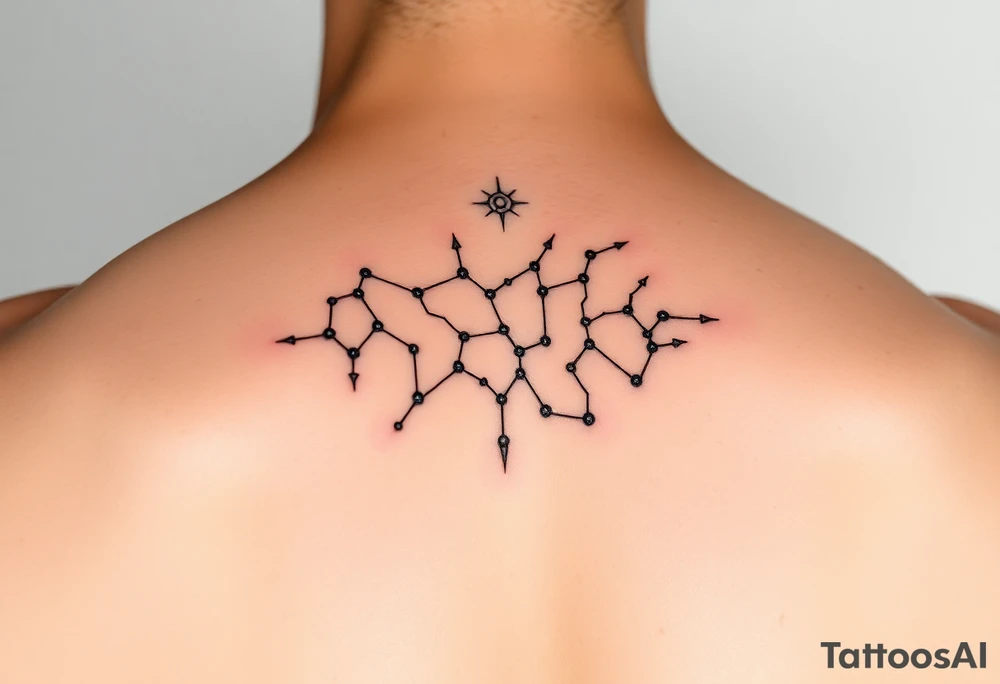 Unique fine line design of the Orion constellation in black tattoo idea
