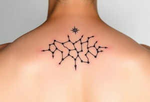 Unique fine line design of the Orion constellation in black tattoo idea