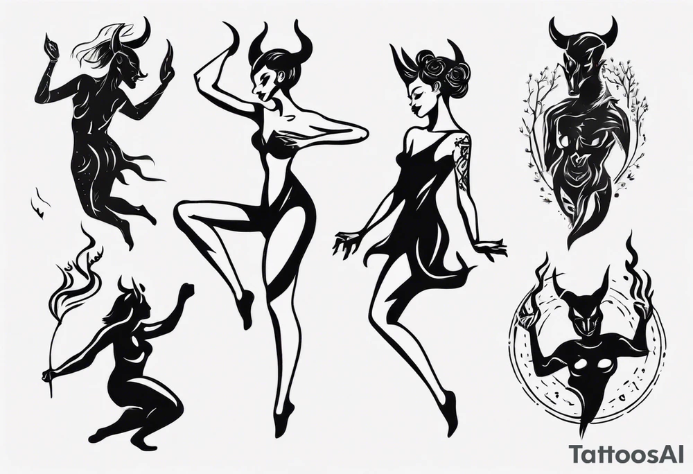 female dancing with the devil delicate tattoo idea