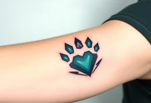 A geometric-style paw composed of sharp angular lines in shades of black and dark teal, creating a modern, edgy look with heart tattoo idea