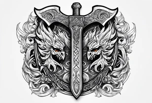 Valhalla sword shield fire axe tattoo idea