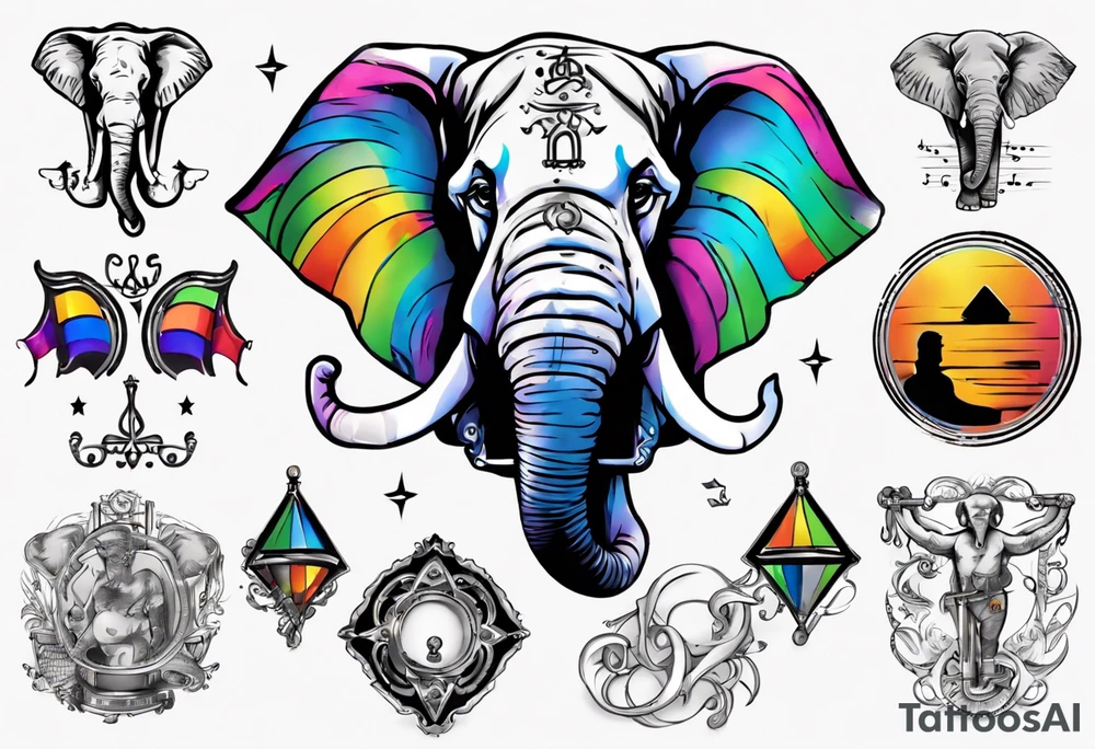 Libra, Massachusetts, elephant, pride colors, music tattoo idea