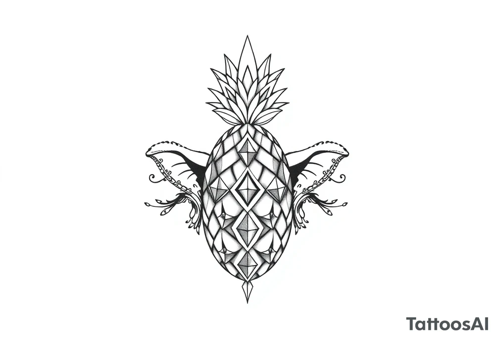 Design around a vagina and anus using a pineapple with diamonds and magestic, crown, vagina, anus, pubic tattoo idea