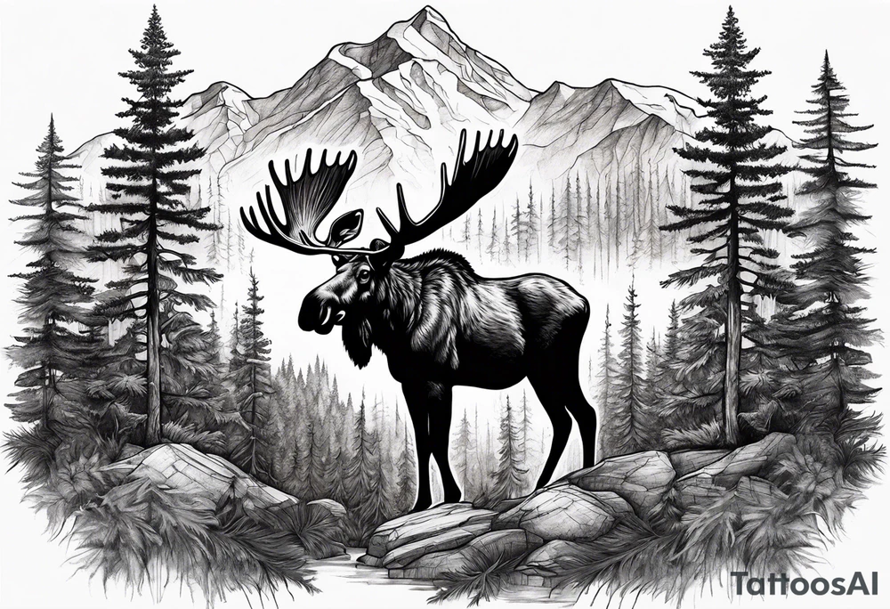 moose mountain forest tattoo idea