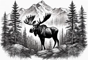 moose mountain forest tattoo idea
