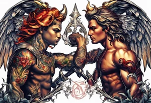 Angel and Devil fighting back tattoo design tattoo idea