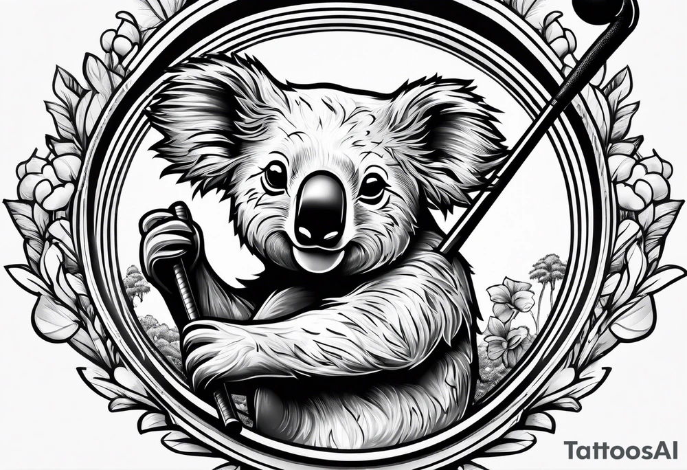 Koala swinging a golf club tattoo idea