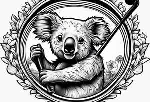 Koala swinging a golf club tattoo idea