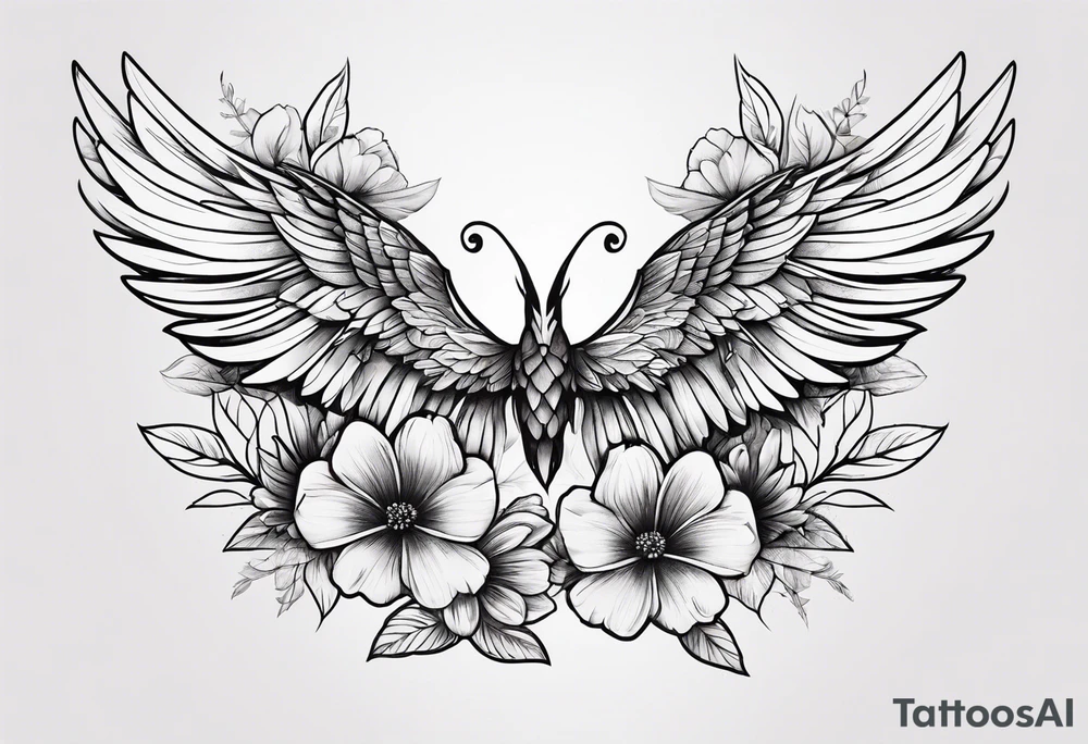 wings with flowers tattoo idea