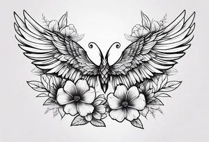 wings with flowers tattoo idea