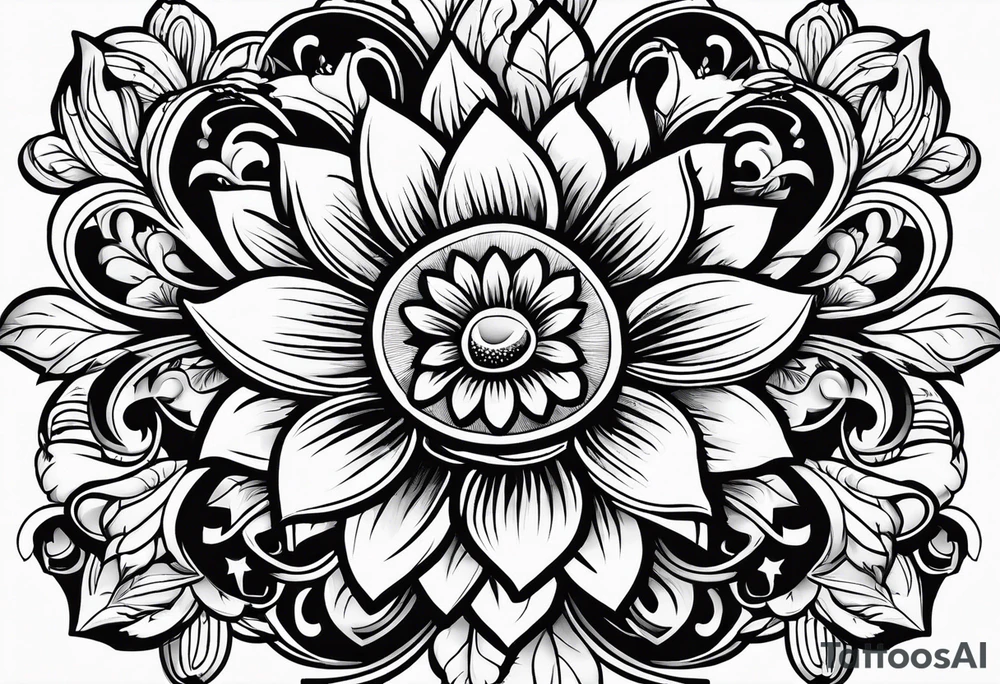 Flower logo with the word Alcadon tattoo idea