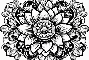 Flower logo with the word Alcadon tattoo idea