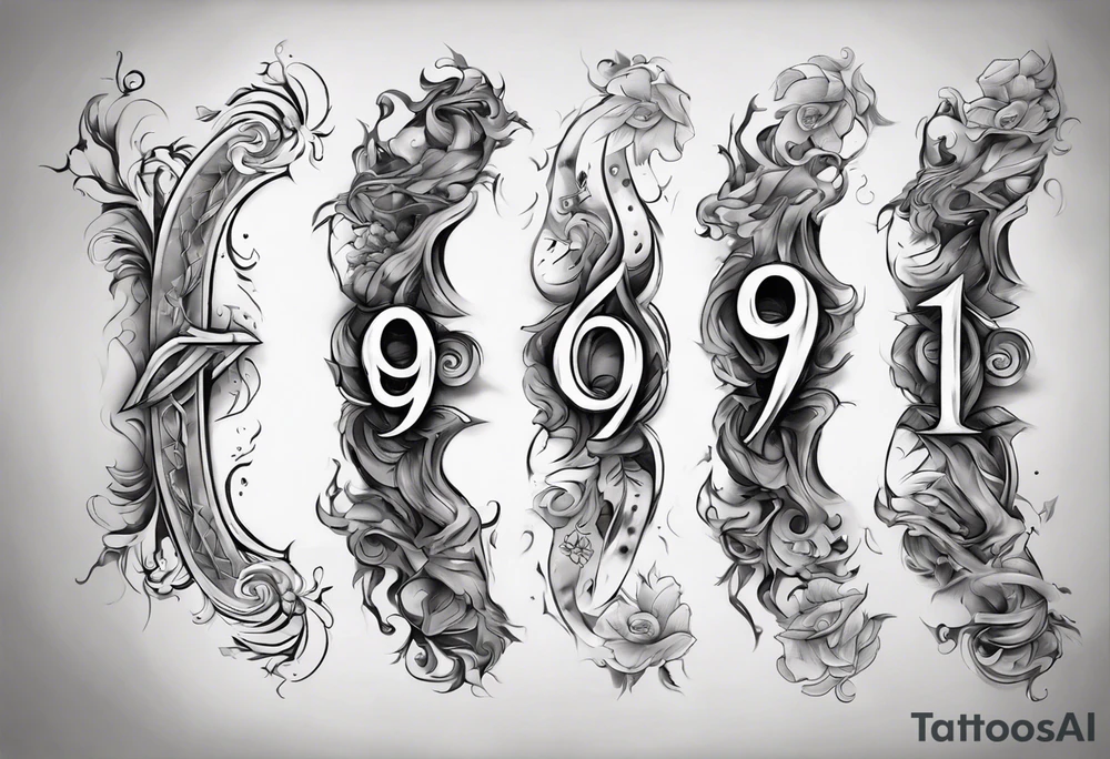 number 9 right side up and upside down connected tattoo black and grey on inside forearm 9:16 aspect ratio tattoo idea