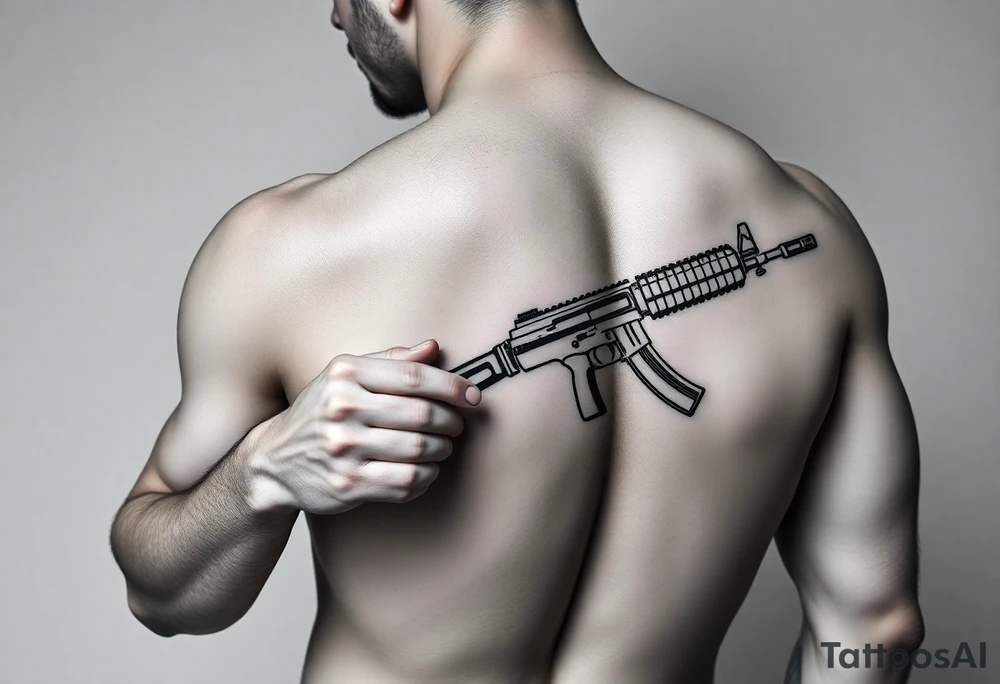 sexy nude pornstar with big tits and big ass with slim waist and atheltic build holding ak47 tattoo idea