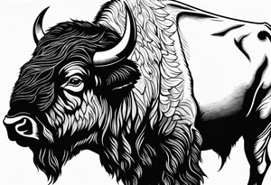 fine line bison outline - white background, clean background, no skin tattoo idea