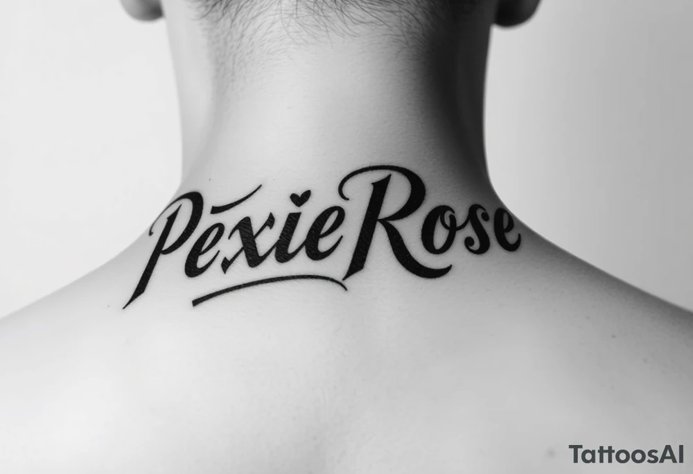 "PixieRose" in a gangsters Chicano calligraphy style font 
Tattoo idea above a man's eyebrow tattoo idea