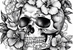female skeleton with hibiscus flower tattoo idea