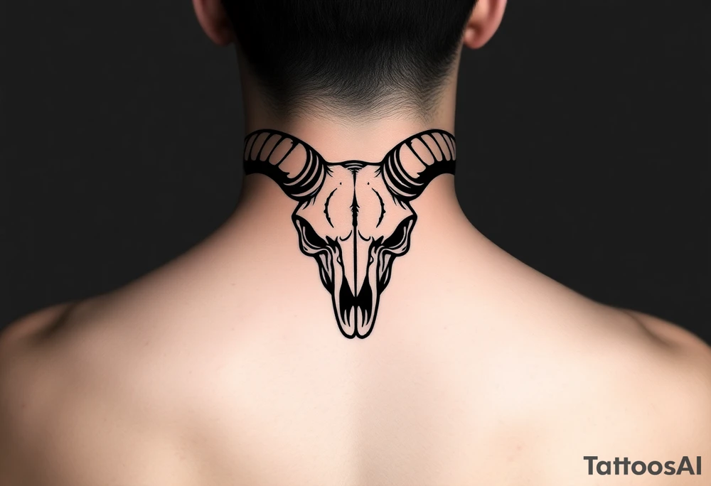 Evil Abstract looking taurus skull chest tattoo with red eyes tattoo idea