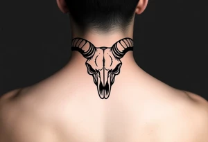 Evil Abstract looking taurus skull chest tattoo with red eyes tattoo idea