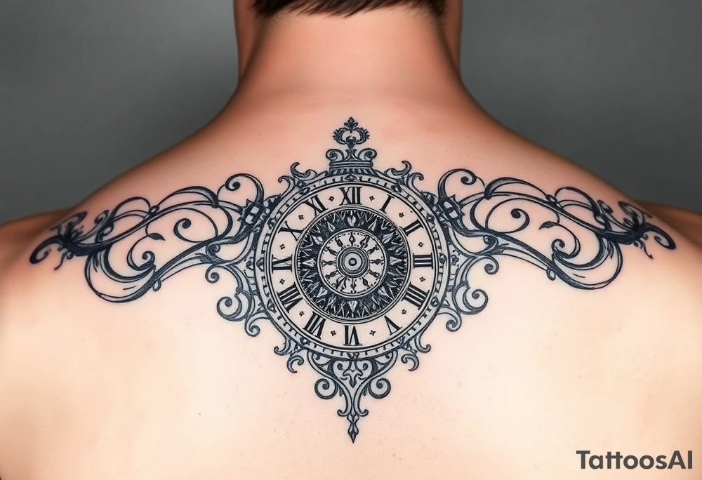vintage roman numerals within ornate clockwork mechanism tattoo idea