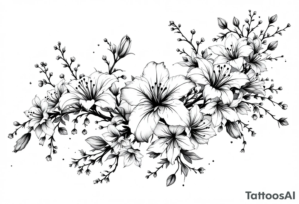 Spider Lilies and Cherry Blossoms blended and wrapped around the arm tattoo idea