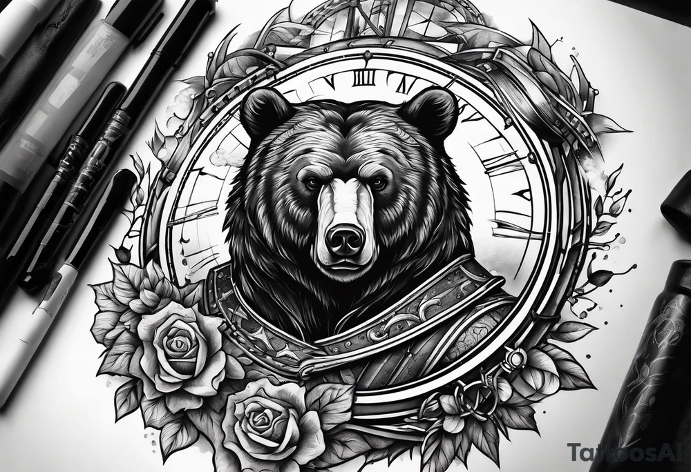 Bear and ship helm tattoo idea