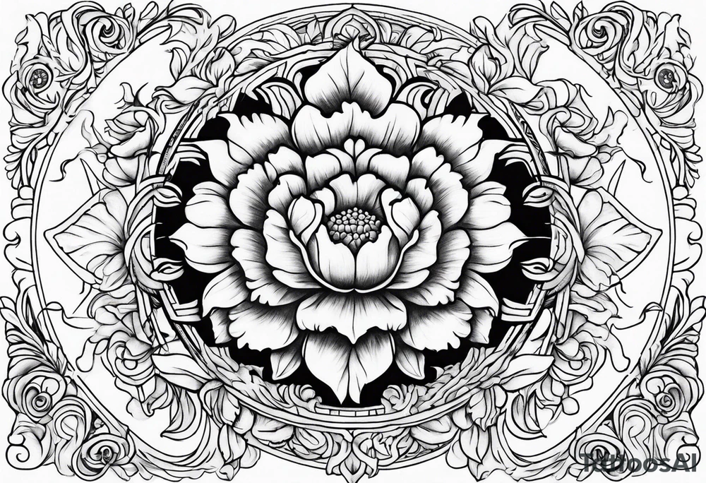 Carnation with sun and moon background tattoo idea