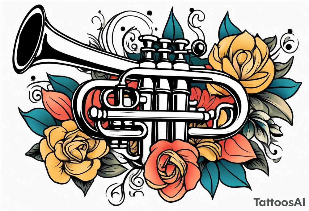 trumpets

vintage tattoo style old school traditional bold color simple with flowers surrounded tattoo idea