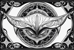 Tattoo sketch of manta ray in outline, without shadows and background, made of sacred ornament tattoo idea