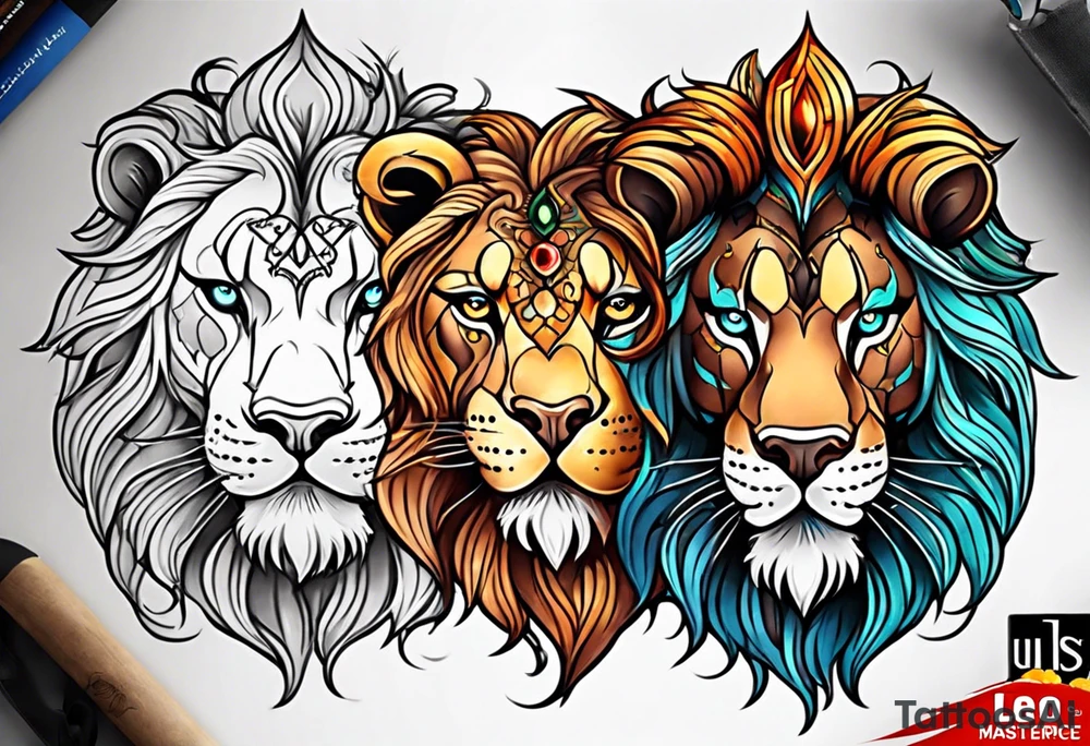 Leo zodiac sign couple tattoo idea