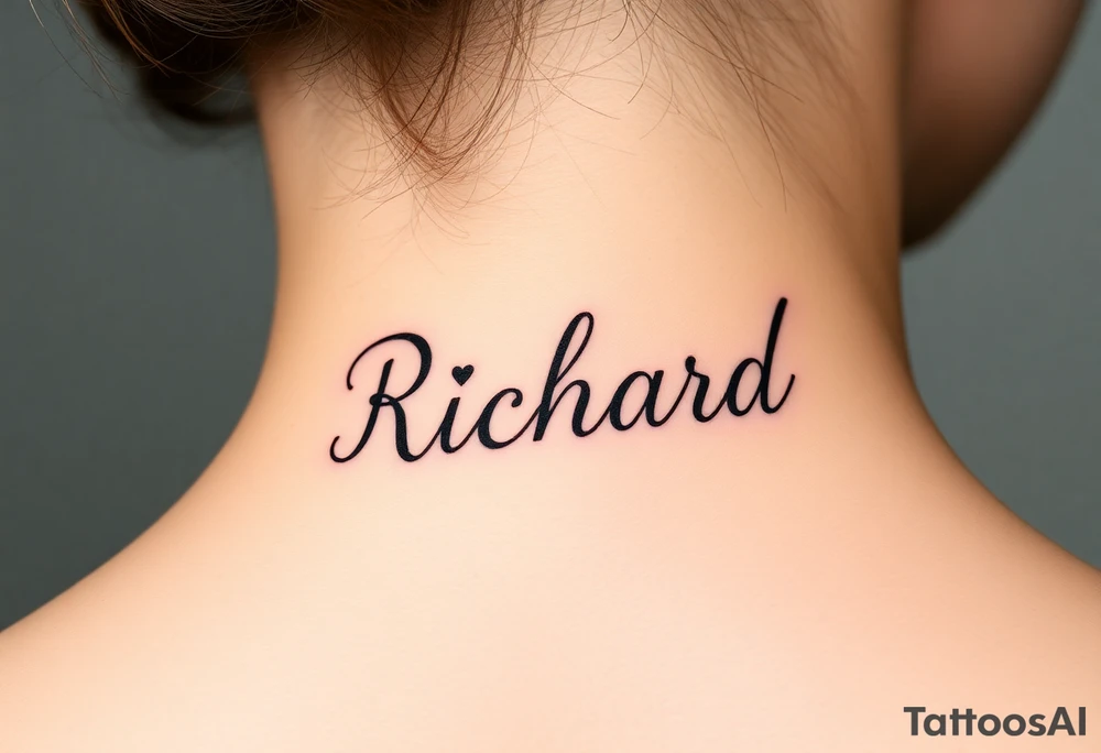 The name Richard in pretty handwriting with a heart for the dot on the i on my neck tattoo idea