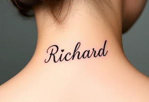 The name Richard in pretty handwriting with a heart for the dot on the i on my neck tattoo idea