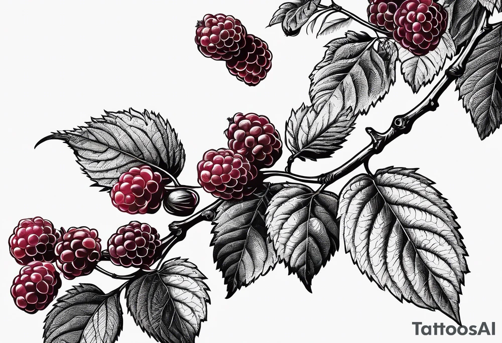 a long raspberry branch that focuses on line work. symbolizes making jam tattoo idea