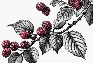 a long raspberry branch that focuses on line work. symbolizes making jam tattoo idea